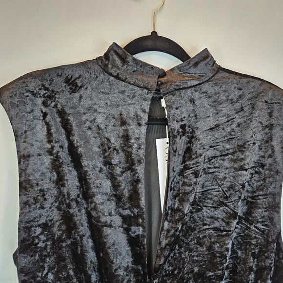 Ronny Kobo Adele Black Crushed Velvet High Neck Cinced Side Cocktail Dress - Picture 7 of 13